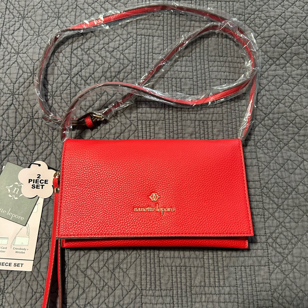Nanette Lepore Red Leather Crossbody Bag with Adjustable Strap